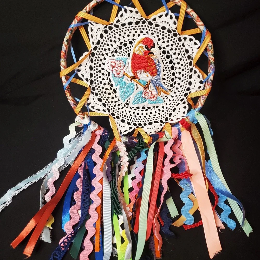 Parrot Bird Boho Bohemian OOAK Dream Catcher 8.5